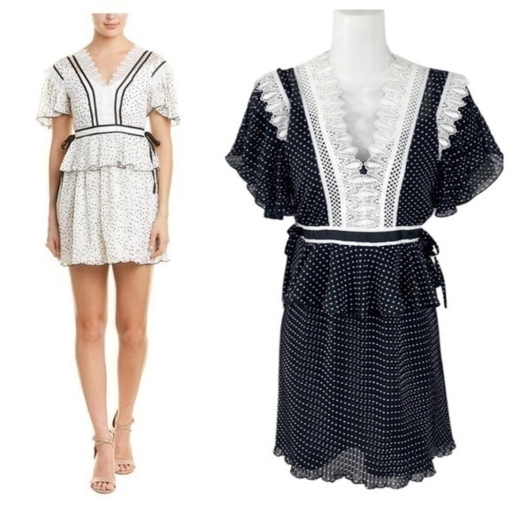 NWT Haute Rogue LS polka dot mini lace dress JJ12